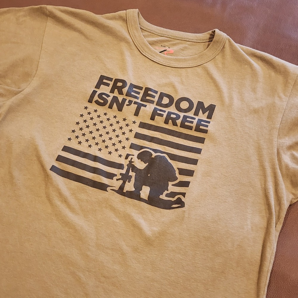 Rothco Freedom Isn't Free T Shirt Mens M Military Soldier American Flag Tan
